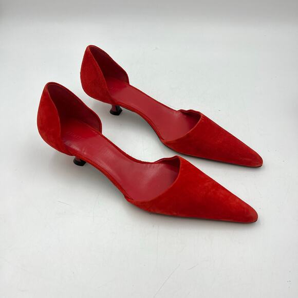 Khaite Seville Suede d’Orsay Heels Red Pointy Toe Kitten - Picture 13 of 14